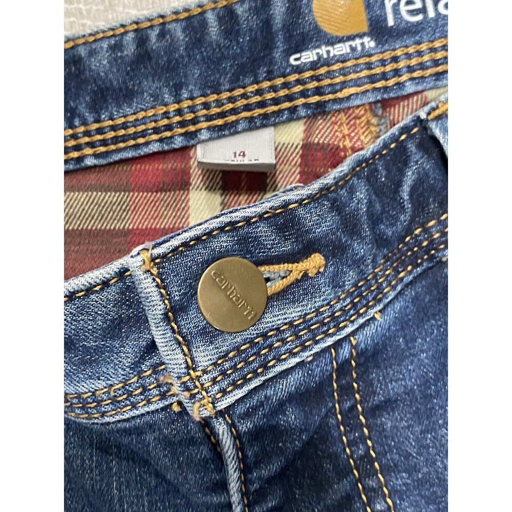 Carhartt Women's Boone Flannel Lined Blue Jeans Regular Relaxed Fit Size 14 - Picture 5 of 9